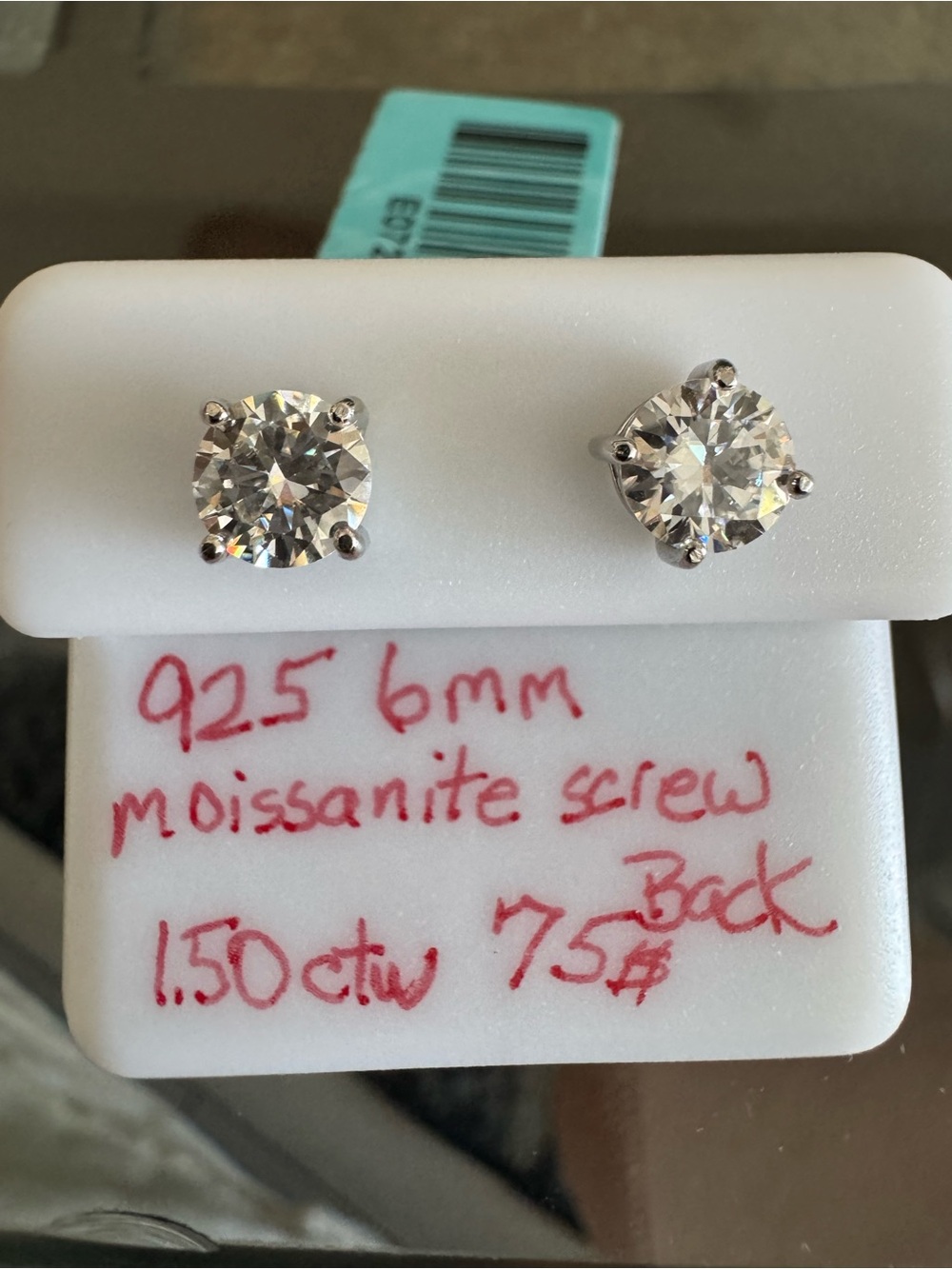 925 Sterling Silver 6mm Moissanite Screw Back Stud Earrings - Acid Tested